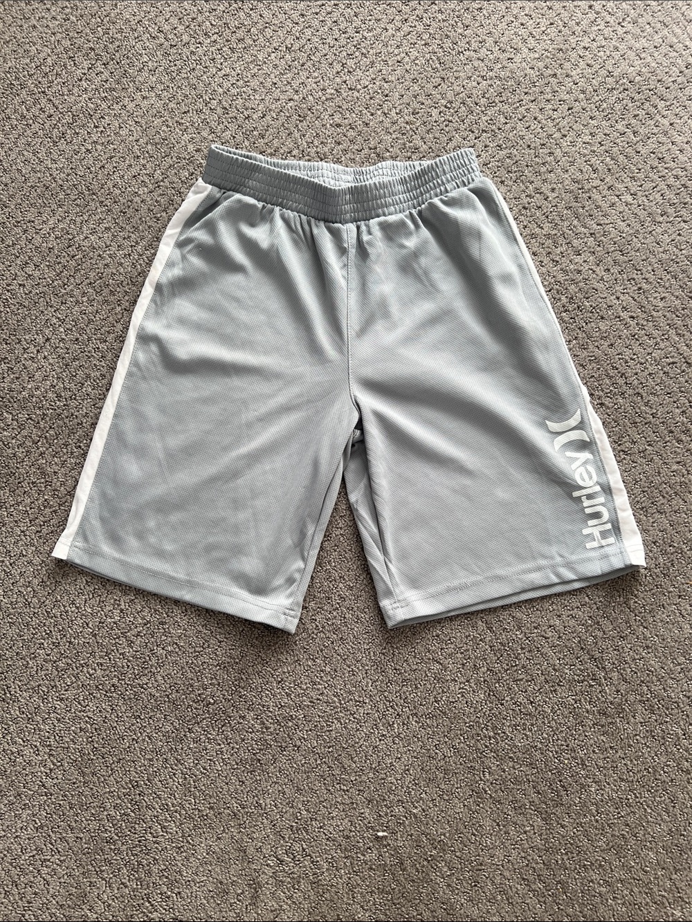 Hurley Boy’s Light Gray Athletic Mesh Shorts with White Side Stripe